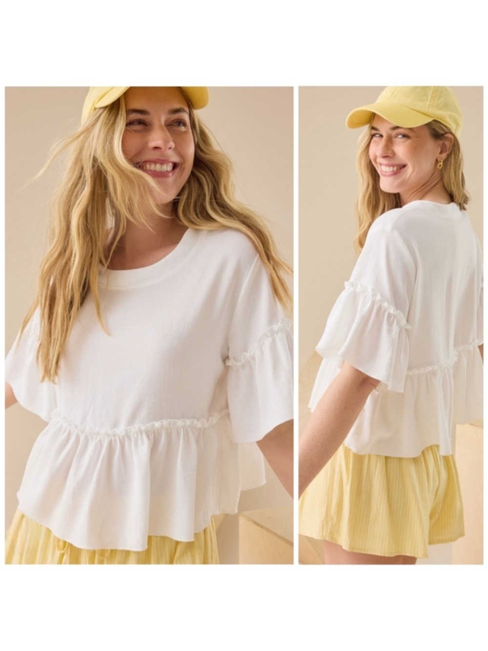 Altar'd State Off White Ruffle Peplum Tunic Size Small